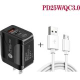PD25W USB-C / TYPE-C + QC3.0 DUBLE PORTS Snelle oplader met USB naar Micro USB-gegevenskabel  US Plug