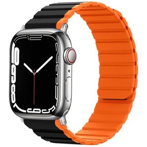 Slimme magnetische siliconen horlogeband voor Apple Watch Ultra 49 mm / serie 8 & 7 45 mm / SE 2 & 6 & SE & 5 & 4 44 mm / 3 & 2 & 1 42 mm (zwart + oranje)