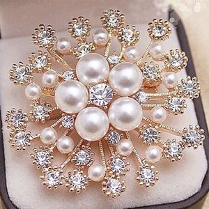Vrouwen grote Snowflake imitatie parels Rhinestones Crystal broche speld Jewelry(Gold)