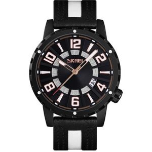 Skmei 9202 Watch Men Business Leisure Sports Calendar Real Leather Strap Watch(Black  White)