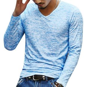 Slanke Streetwear V-Neck T shirt casual fitness tops lange mouw Pullover shirt voor mannen  maat: XL (blauw)