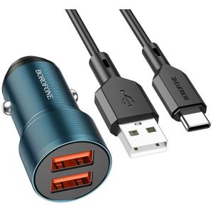 BOROFONE BZ19 Wisdom Dual USB-poorten autolader met USB naar Type-C-kabel