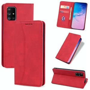 Voor Samsung Galaxy A71 5G huid-voelen Kalfshuid textuur magnetische dual-fold horizontale flip lederen geval met houder & kaart slots &portemonnee (rood)