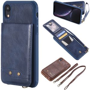 For iPhone XR Vertical Flip Shockproof Leather Protective Case with Long Rope  Support Card Slots & Bracket & Photo Holder & Wallet Function(Blue)