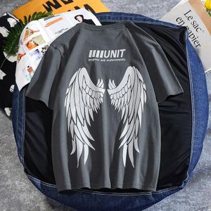Wings Reflective Round Neck Short-sleeved Loose Printed Cotton T-shirt (Color:Grey Size:XXXXL)