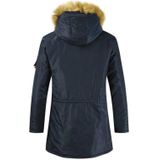 Long Section Cotton Suit Men Plus Velvet Thick Warm Jacket Large Fur Collar Coat Lovers Jacket  Size:M(Black)