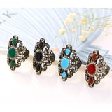 Vintage Ethnic Style Exquisite Carved Inlaid Acrylic Resin Hollow Ring  Ring Size:9(Green )