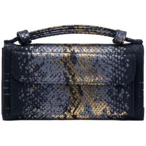 Ladies Snake Sequins Print Wrist Bag Multifunctional Chain One-Shoulder Diagonal Wallet(Black)