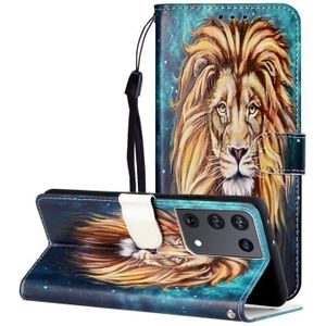 For Samsung Galaxy S21 Ultra 5G Oil Embossed Coloured Drawing Pattern Horizontal Flip PU Leather Case with Holder & Card Slots & Wallet & Lanyard(Lion)