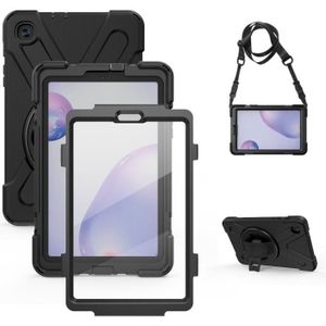 For Samsung Galaxy Tab A 8.4 2020 T307U Shockproof Colorful Silicone + PC Protective Case with Holder & Shoulder Strap & Hand Strap & Screen Protector(Black)