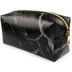 Cute Marble Pattern Pencil Cases Big Capacity PU Leather Cosmetic Bag Pencil Bag School Office Supplies(Black)