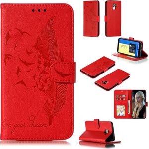 Feather Pattern Litchi Texture Horizontal Flip Leather Case with Wallet & Holder & Card Slots For Galaxy J6 (2018)(Red)