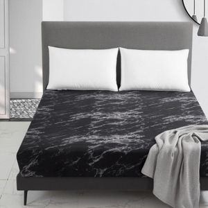 Marble Pattern Bed Dust Cover Mattress Protective Case Fitted Sheet Cover Bedclothes  Size:198X203X30cm(Black)