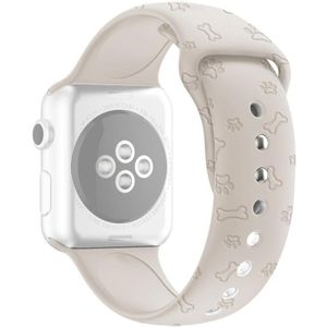 Hondenpoot embossing siliconen horlogeband voor Apple Watch Series 7 41mm / 6 & SE & 5 & 4 40mm / 3 & 2 & 1 38mm (beige wit)