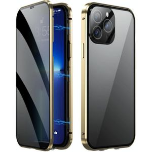 Voor iPhone 13 Pro Max Dual-Lock Anti-gluren Glas 360 Full Body Frosted Magnetische Telefoon Case (Goud)