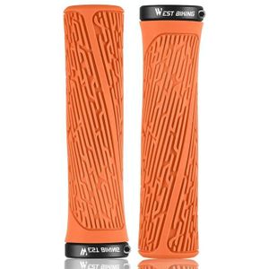 1 Pair WEST BIKING YP0804061 Bicycle Anti-Slip Shock Absorber Grip Mountain Bike Rubber Handlebar Cover(Orange)