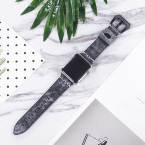 White Fog Wax Texture Top-grain Leather Strap for Apple Watch Series 5 & 4 40mm / 3 & 2 & 1 38mm(Black)