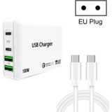 PD100W-A9 PD100W Dual Dort USB-C / Type-C + Dual USB Charger met 5A USB-C / Type-C naar USB-C / Type-C Snellaadkabel voor Apple MacBook Series EU-stekker