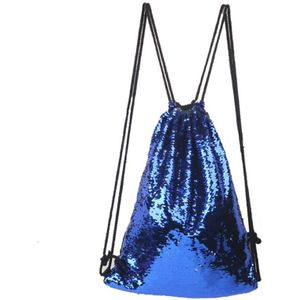 Mermaid Glittering Sequin Drawstring Sports Backpack Shoulder Bag(Sapphire Blue Silver)