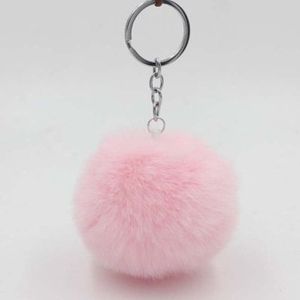 Eenvoudige sleutelhanger bont bal Pompon sleutelhanger pompom kunstmatige konijn bont dierlijke sleutelhangers voor vrouw auto tas sleutelhangers (roze)