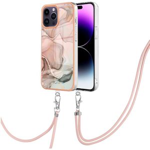 Voor iPhone 15 Pro Electroplating IMD TPU Telefoonhoes met Lanyard (Rose Gold 015)