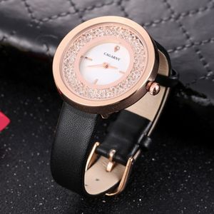 CAGARNY 6878 Water Resistant Fashion Women Quartz Wrist Watch with Leather Band(Black+Gold+White)