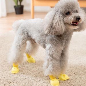 4 PCS / Set Cartoon Dog Shoes Pet Siliconen Waterdichte Regen laarzen  grootte: M (Geel)