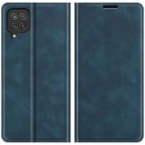 For Samsung Galaxy F12 / M12 Retro-skin Business Magnetic Suction Leather Case with Holder & Card Slots & Wallet(Dark Blue)