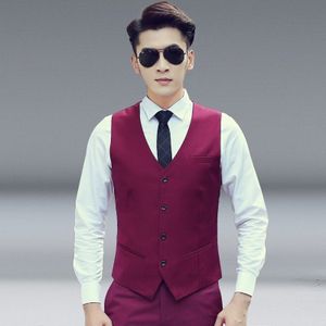 Men Vest Slim Korean Work Clothes Suit Vest Groomsmen Professional Wear Men Vest  Size: XXXXL(Wine red)