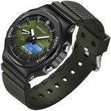 SANDA achthoekige eiken handlamp waterdichte sportwekker herenhorloge (militair groen)