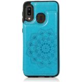 For Samsung Galaxy A10e / A20e Double Buckle Mandala Pattern PU+TPU Protective Case with Card Slots & Holder & Photo Frame(Blue)