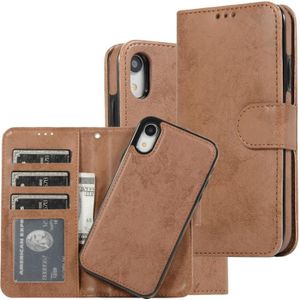 For iPhone XR KLT888-2 Retro 2 in 1 Detachable Magnetic Horizontal Flip TPU + PU Leather Case with Holder & Card Slots & Photo Frame & Wallet(Brown)