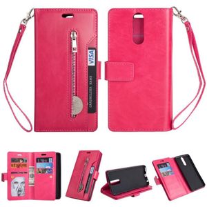 For Huawei Mate 10 Lite / Maimang 6 Multifunctional Zipper Horizontal Flip Leather Case with Holder & Wallet & 9 Card Slots & Lanyard(Rose Red)