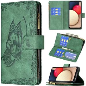 For Samsung Galaxy A02s Flying Butterfly Embossing Pattern Zipper Horizontal Flip Leather Case with Holder & Card Slots & Wallet(Green)