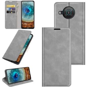 For Nokia X10/X20 Retro-skin Business Magnetic Suction Leather Case with Holder & Card Slots & Wallet(Grey)