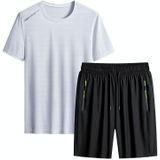 Zomer heren T-shirt korte broek sportpak casual fitness tweedelige set  maat: XXXL (witte top + zwarte shorts)