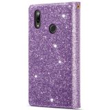 For Samsung Galaxy A40 Multi-card Slots Starry Sky Laser Carving Glitter Zipper Horizontal Flip Leather Case with Holder & Wallet & Lanyard(Purple)