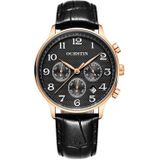 Ochstin 6050E multifunctioneel quartz heren lederen horloge (roségoud + zwart)