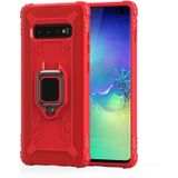 For Galaxy S10+ Carbon Fiber Protective Case with 360 Degree Rotating Ring Holder(Red)