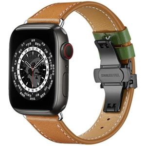 Vlindergesp lederen horlogeband voor Apple Watch-serie 8 & 7 41 mm / SE 2 & 6 & SE & 5 & 4 40 mm / 3 & 2 & 1 38 mm (bruin-groen + zwarte gesp)