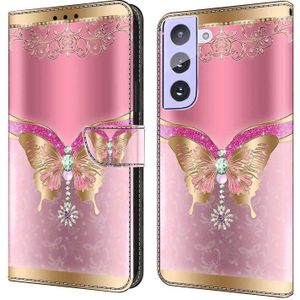 Voor Samsung Galaxy S21+ Crystal 3D schokbestendig beschermend lederen telefoonhoesje (roze onderkant vlinder)