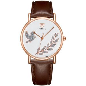 Yazole 360 Lederen band Dove of Peace Diamond Lady Watch (White+Brown)