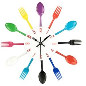 Cutlery Metal Kitchen Wall Clock Spoon Fork Creative Quartz Wall Mounted Clocks Modern Design Decorative Horloge Color