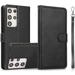 For Samsung Galaxy S21 Ultra 5G Calf Texture 2 in 1 Detachable Magnetic Back Cover Horizontal Flip Leather Case with Holder & Card Slots & Wallet & Photo Frame(Black)