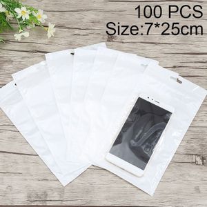 100 PCS 7cm x 25cm Hang Hole Clear Front White Pearl Jewelry Zip Lock Packaging Bag  Custom Printing and Size are welcome