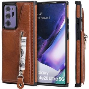 Solid Color Double Buckle Zipper Shockproof Protective Case For Samsung Galaxy Note20 Ultra(Brown)