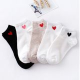 10 Pairs Cute Socks Women Red Heart Pattern Soft Breathable Cotton Socks Ankle-High Casual Comfy Socks(white body pink heart)