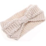 Winter Knitted Headband Turban Women Crochet Bow Wide Stretch Hairband Head Wrap(White)