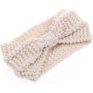 Winter Knitted Headband Turban Women Crochet Bow Wide Stretch Hairband Head Wrap(White)