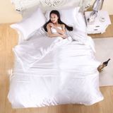 Pure Satin Silk Bedding Set Home Textile Bed Set Bedclothes Duvet Cover Sheet Pillowcases  Size:2.2m bed four-piece set(Silver)